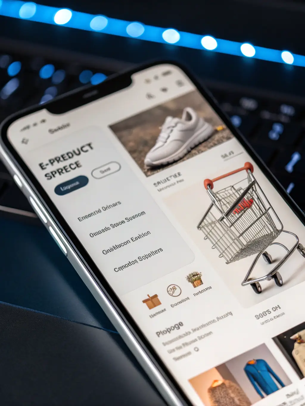 A mobile app interface showcasing an e-commerce platform developed by NextOrbit, with a user browsing through various products and making a purchase.